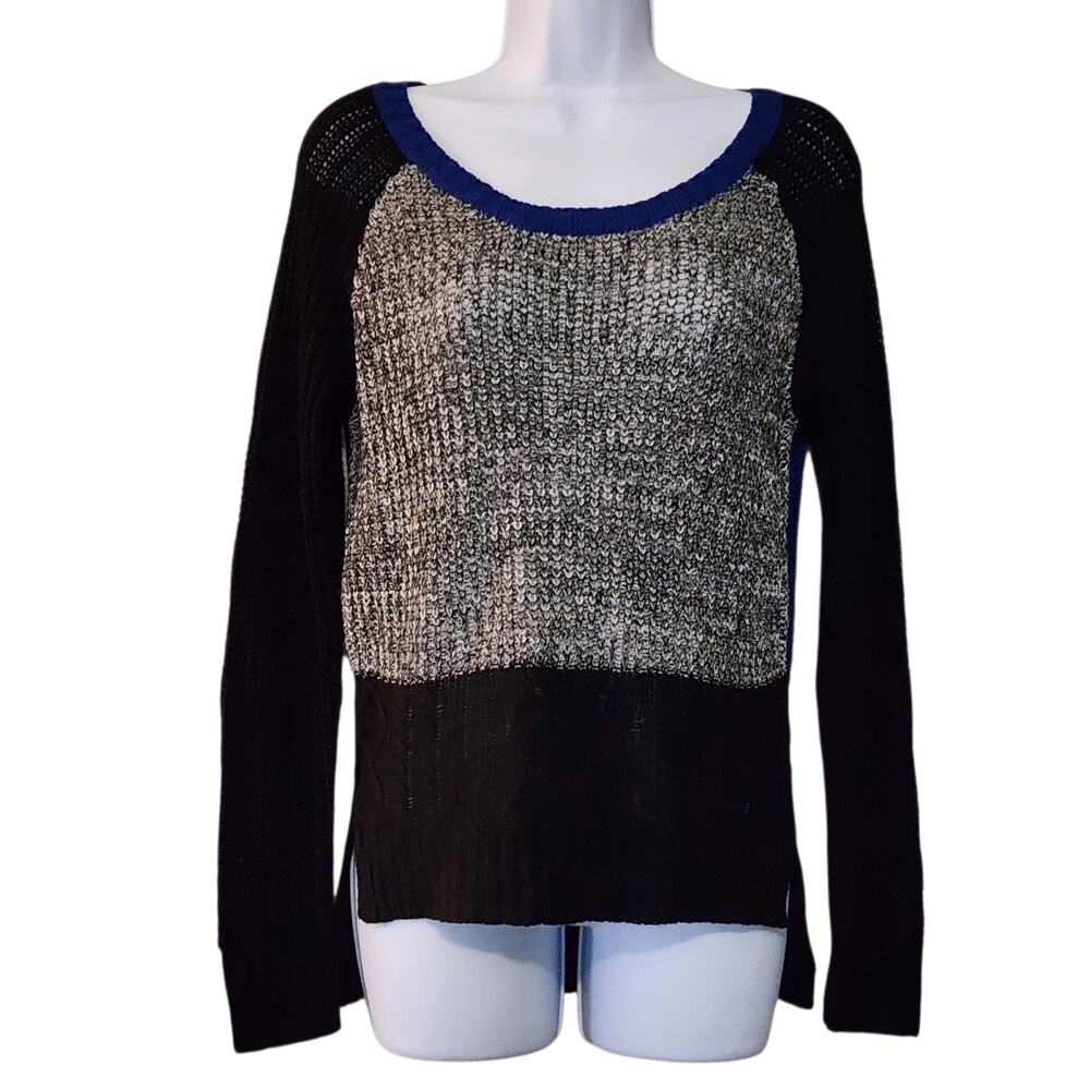 Fifty Street Womens High-Low Sweater Size S Blue Black Long Sleeve Split Seams